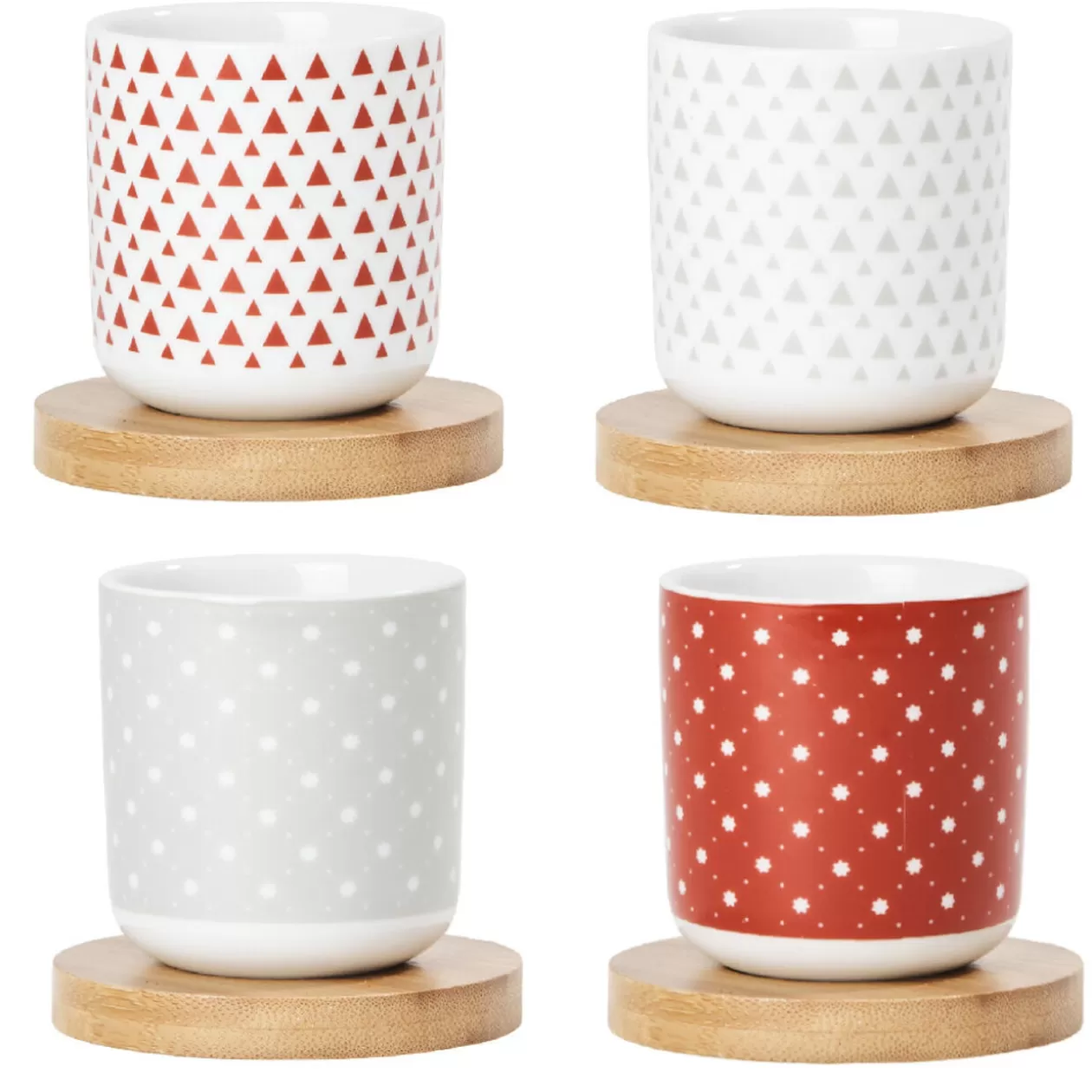 Gifi 4 gobelets avec sous tasses en bois rouge et blanc< Vaisselle Et Accessoires De Table