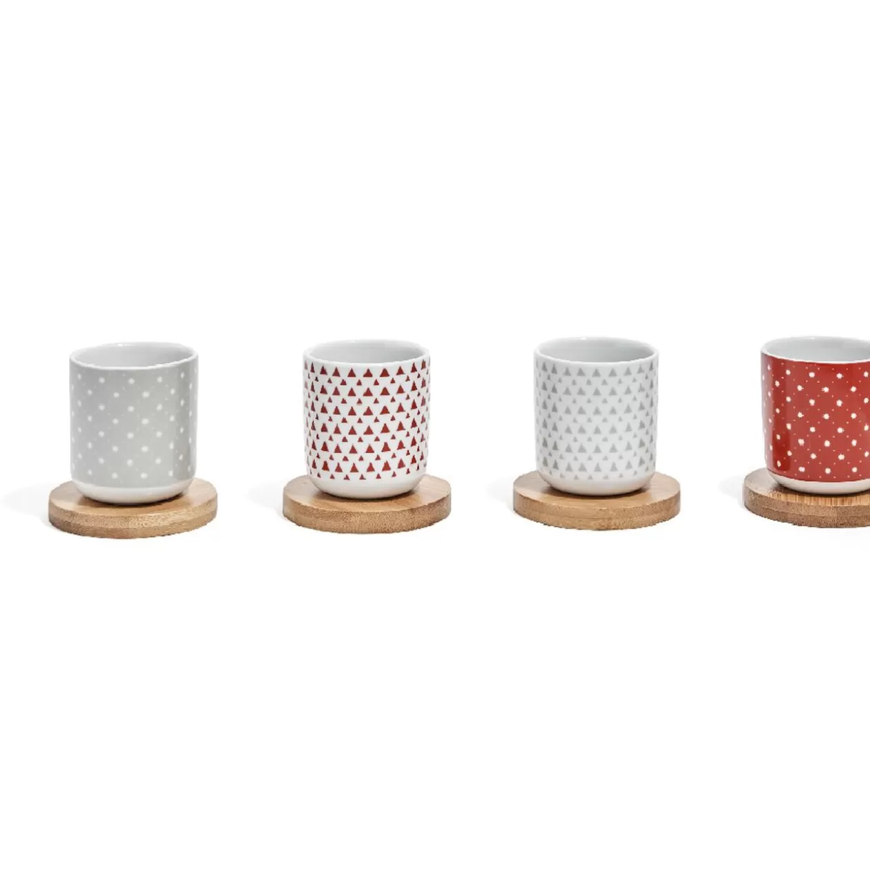 Gifi 4 gobelets avec sous tasses en bois rouge et blanc< Vaisselle Et Accessoires De Table
