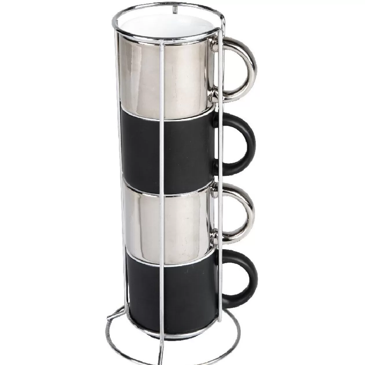 Gifi 4 tasses en céramique noir et argent avec support metallique h30< Vaisselle Et Accessoires De Table