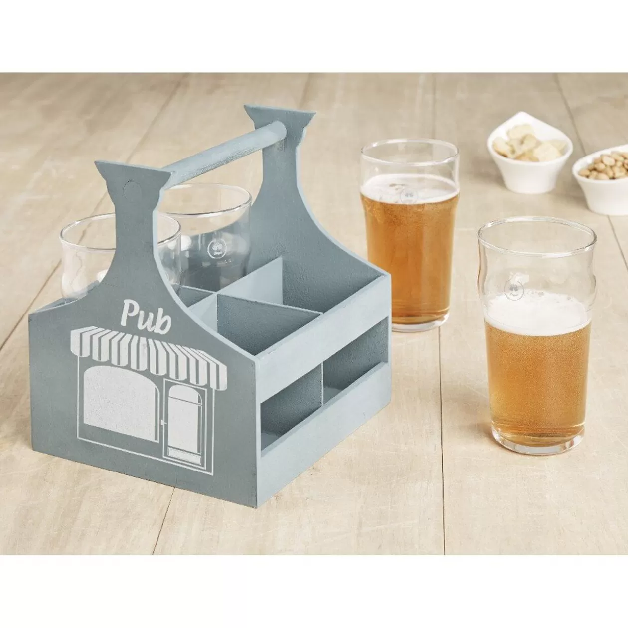 Gifi 4 verres à bière avec support en bois gris< Vaisselle Et Accessoires De Table