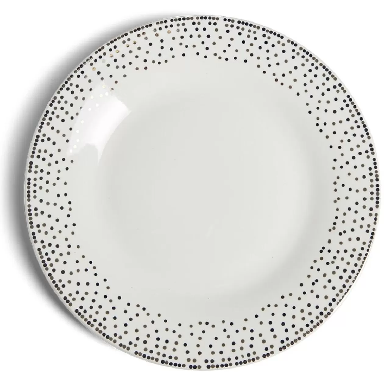 Assiette à dessert ronde Ø19cm porcelaine pois blanc et doré>Gifi New