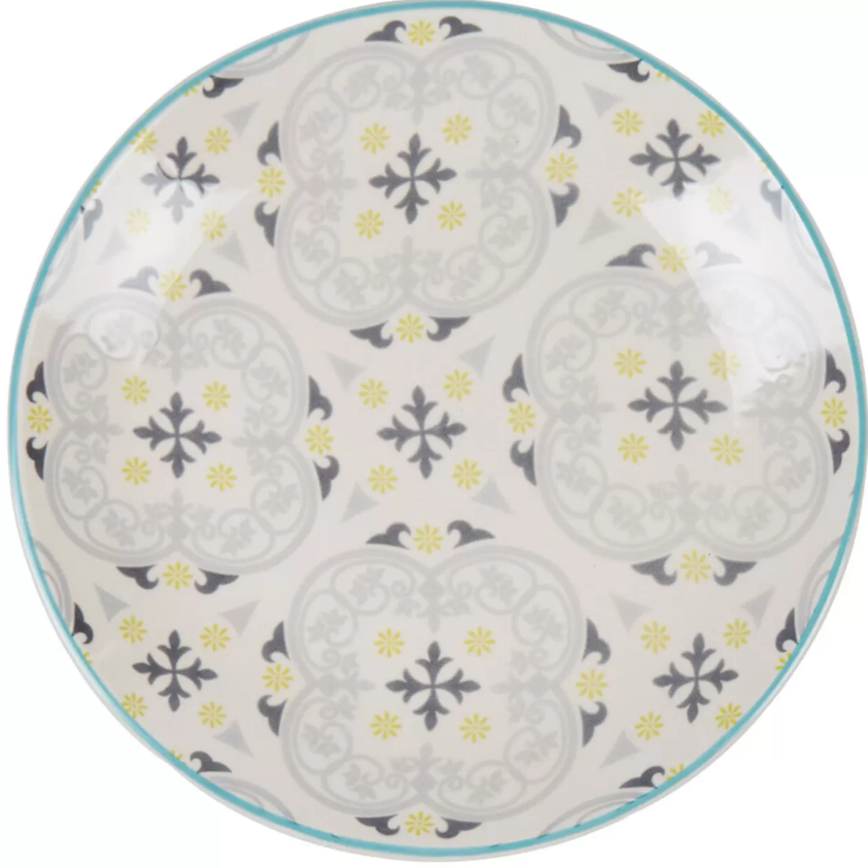 Gifi Assiette à dessert ronde beige à motif gris et jaune< Vaisselle Et Accessoires De Table