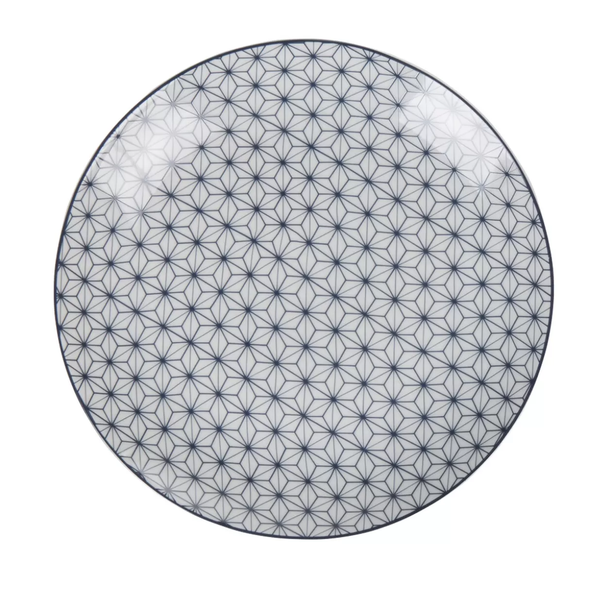 Assiette à dessert ronde motif géométrique prisme blanc et bleu>Gifi Best