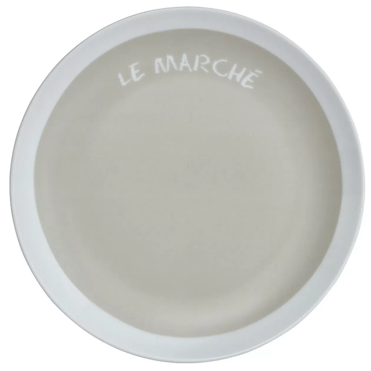 Assiette à dessert taupe contour blanc inscription Le marché>Gifi Discount
