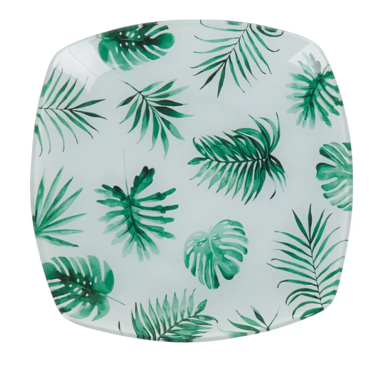 Assiette dessert carrée blanche motif feuille tropicale vert>Gifi Best