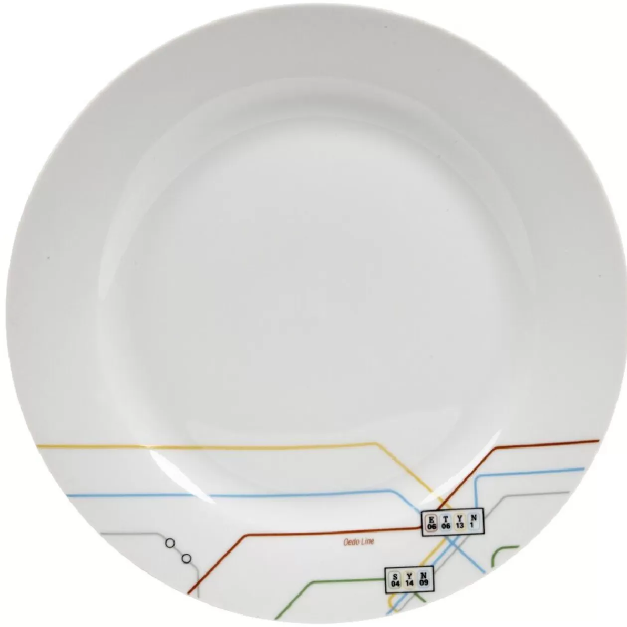 Gifi Assiette plate blanche décor lignes multicolores< Vaisselle Et Accessoires De Table