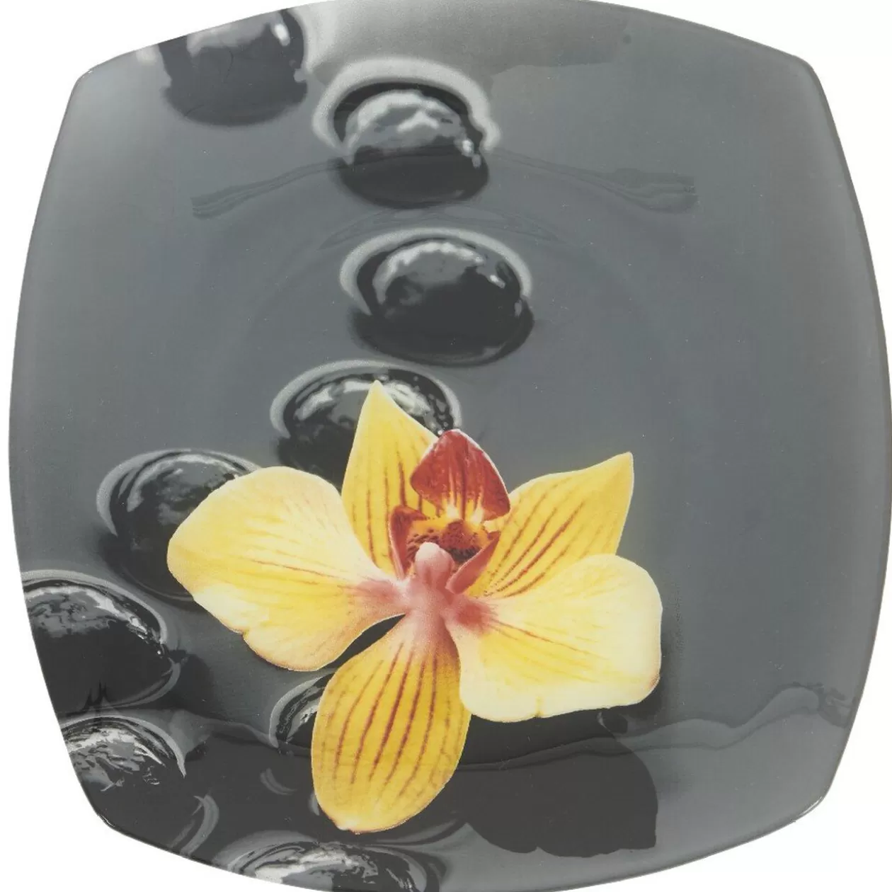 Assiette plate carrée motif galets et fleur>Gifi Best Sale