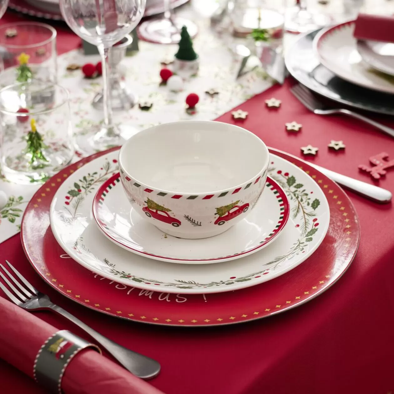 Gifi Assiette plate en porcelaine blanche motif feuillage de Noël Ø27cm< Vaisselle Et Accessoires De Table