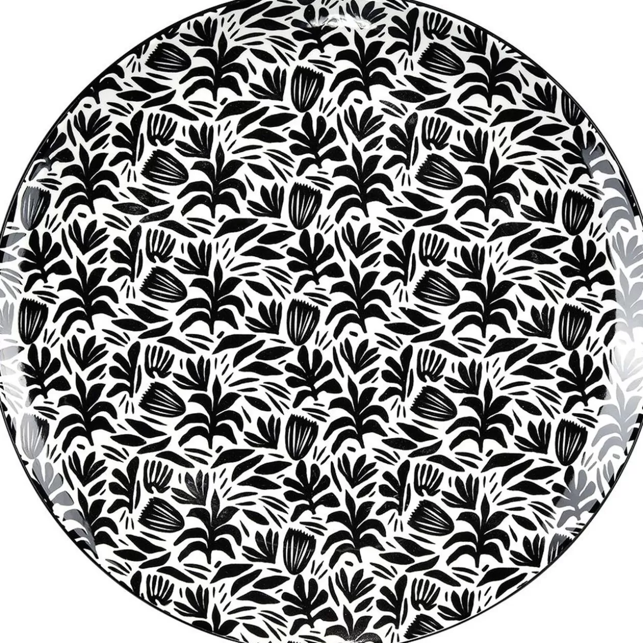 Assiette plate porcelaine motif feuillage noir blanc Ø24xH2,3cm>Gifi Flash Sale