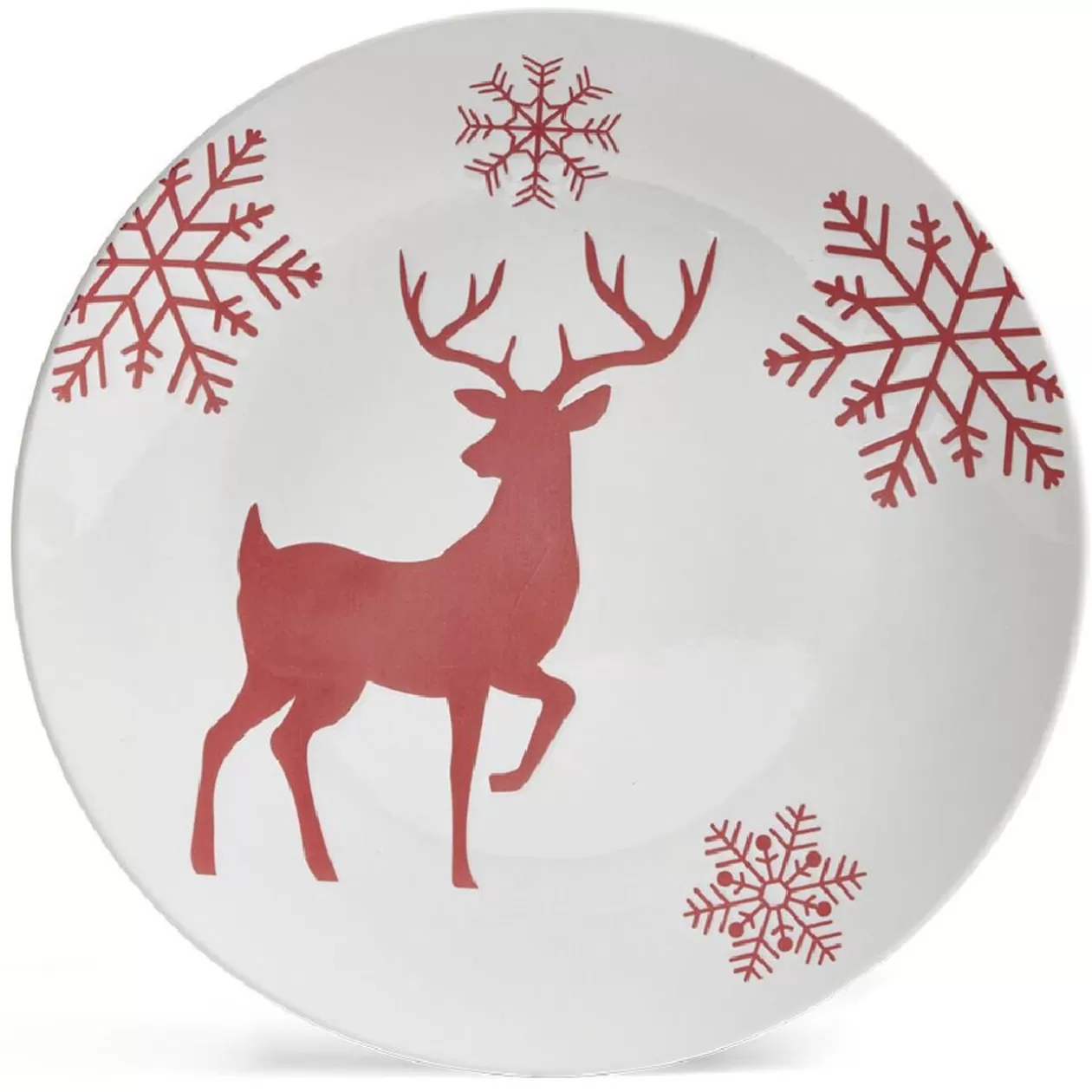 Assiette plate ronde Ø27cm motif cerf flocon blanc et rose>Gifi Hot