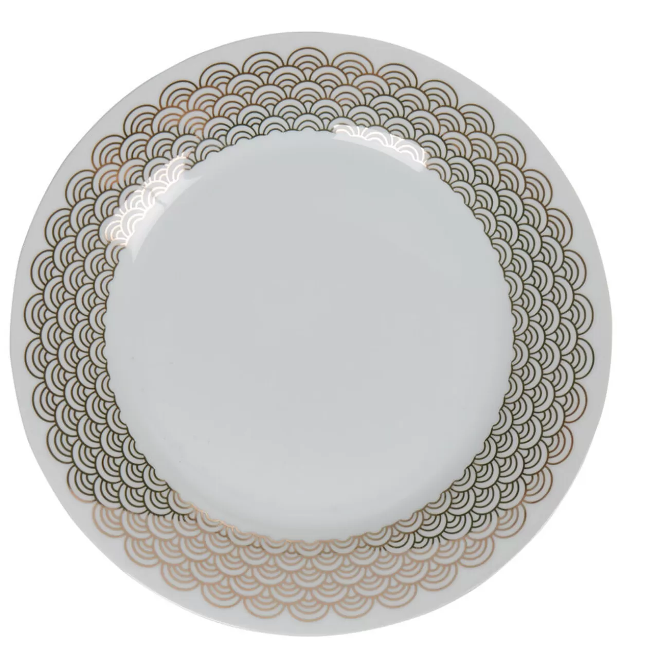 Assiette plate ronde blanche bordure dorée vague seigaiha>Gifi Outlet