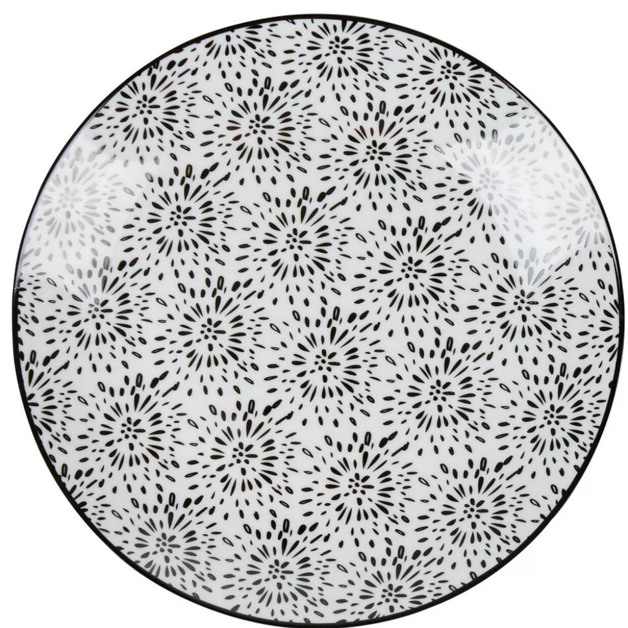 Assiette plate ronde blanche et noire Sara>Gifi Discount
