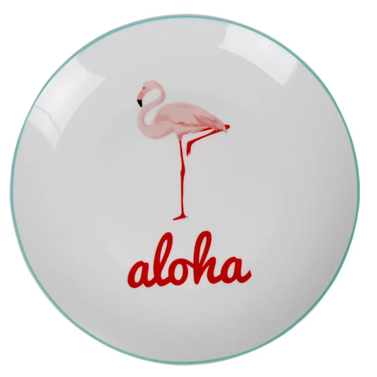 Assiette plate ronde blanche flamant rose aloha>Gifi Discount
