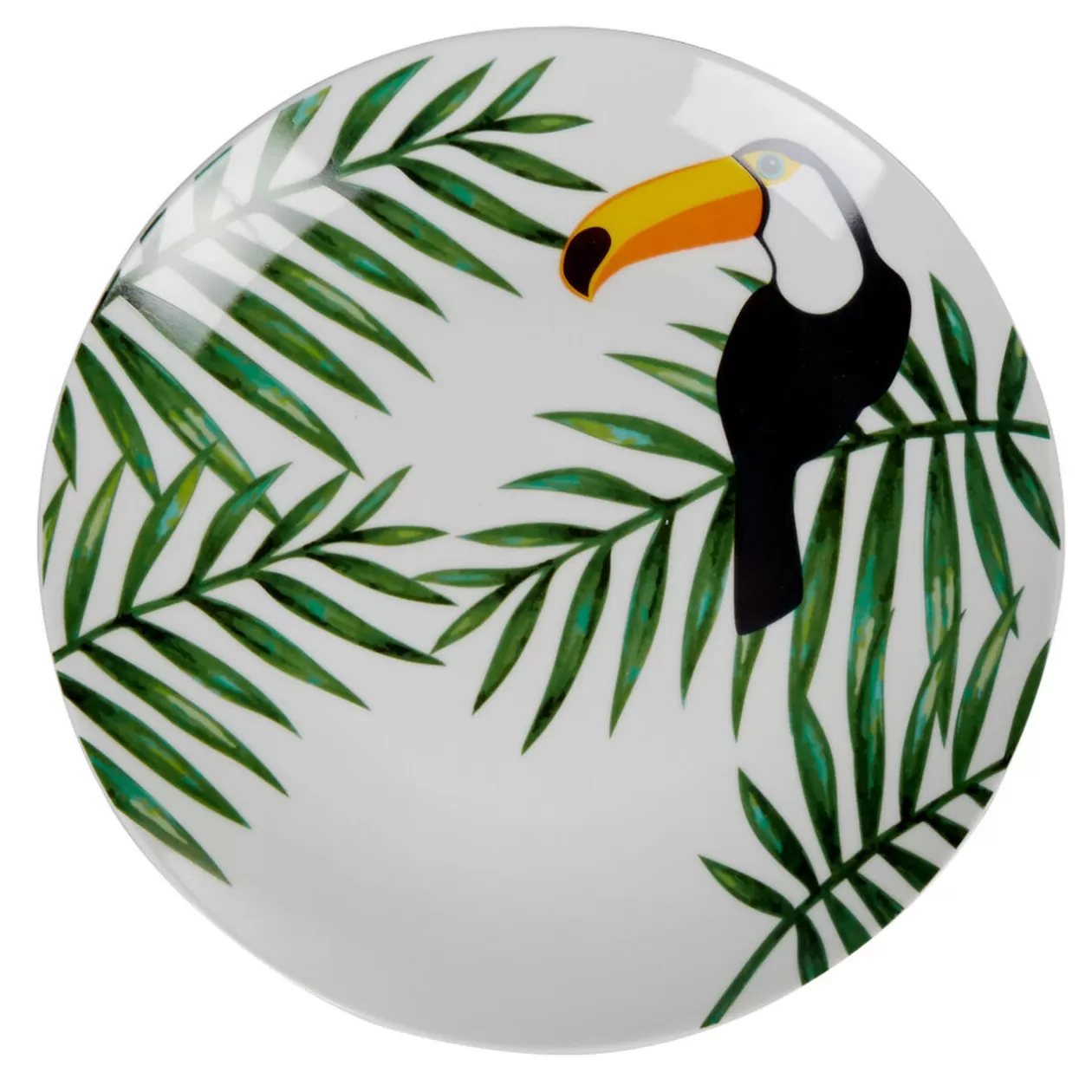 Assiette plate ronde motif feuillage toucan jungle tropical>Gifi Fashion