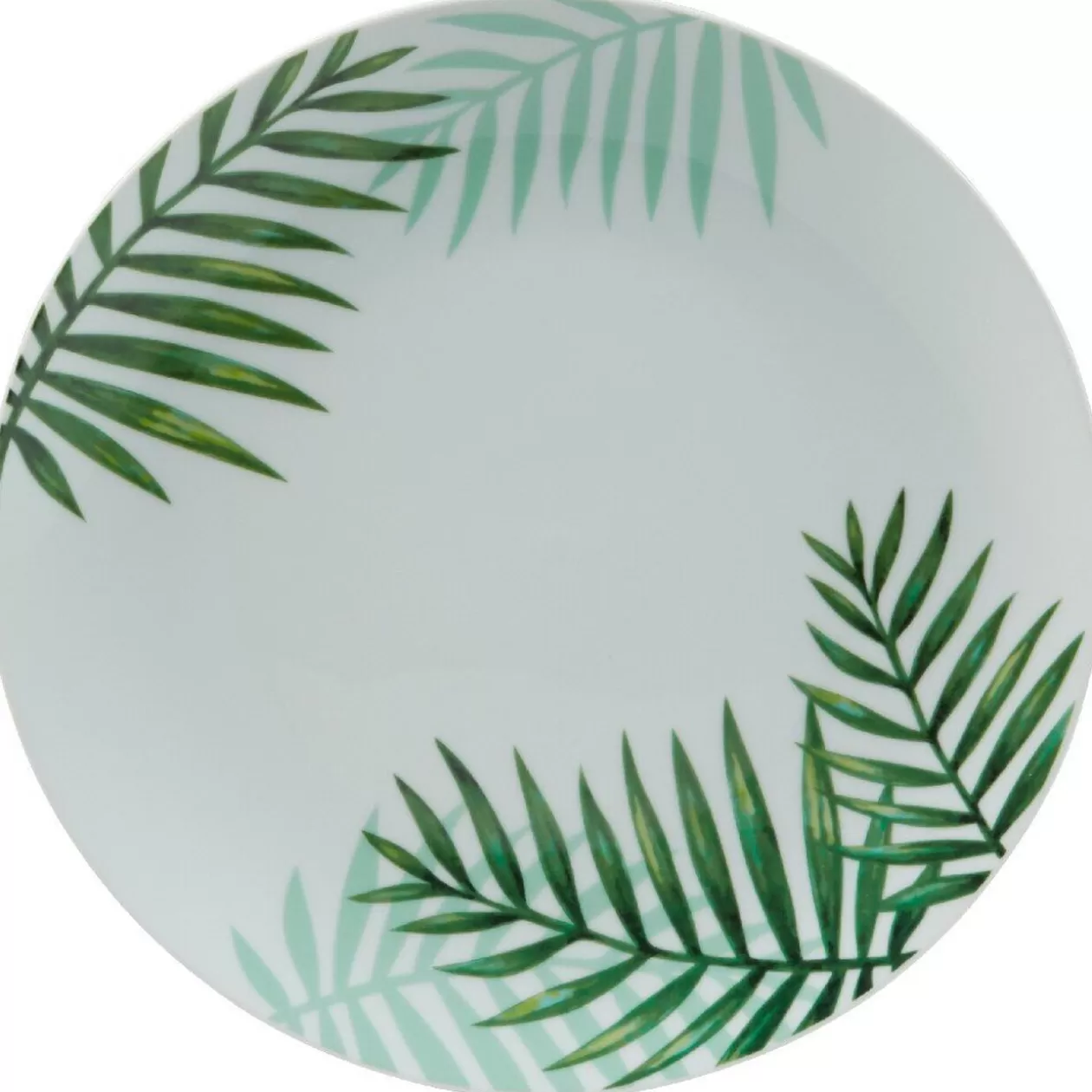 Assiette plate ronde style tropical blanche motif feuillage>Gifi Flash Sale