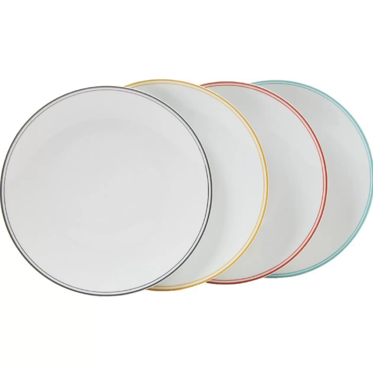 Assiette ronde plate porcelaine blanc avec bord coloré x4>Gifi Best