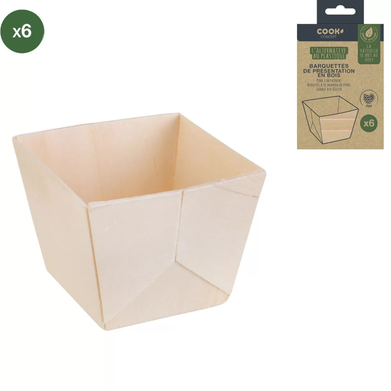 Barquette de présentation carrée snacking en bois x6>Gifi Flash Sale