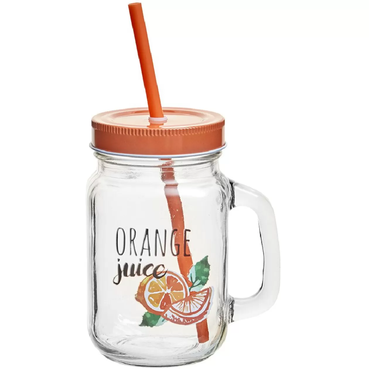 Bocal à anse avec paille décor orange>Gifi Cheap