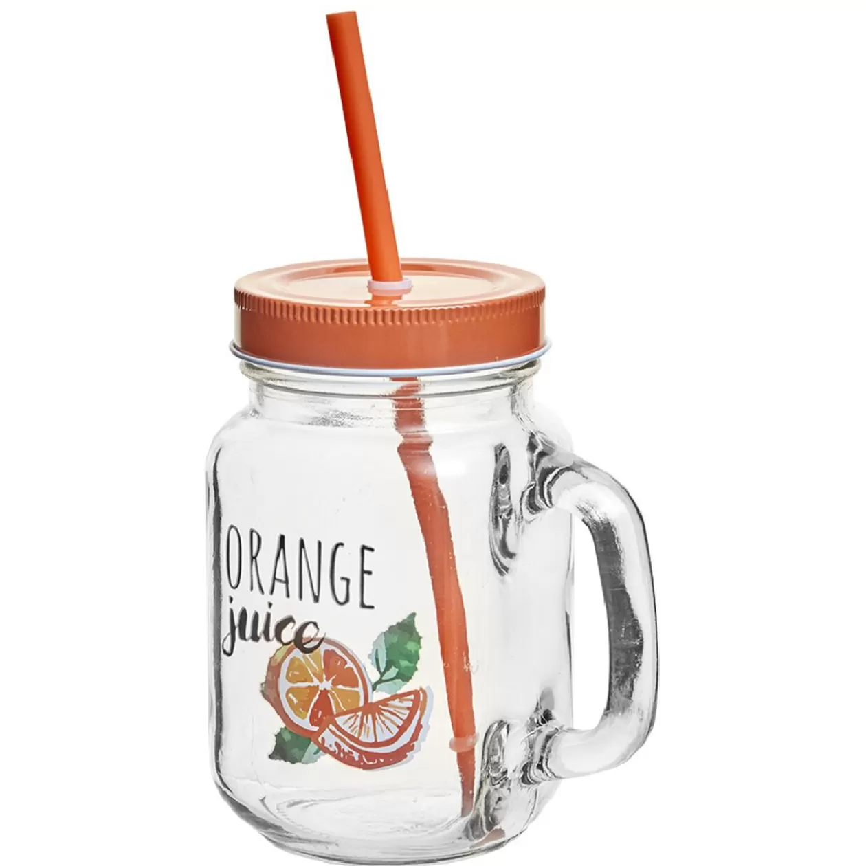 Bocal à anse avec paille décor orange>Gifi Cheap