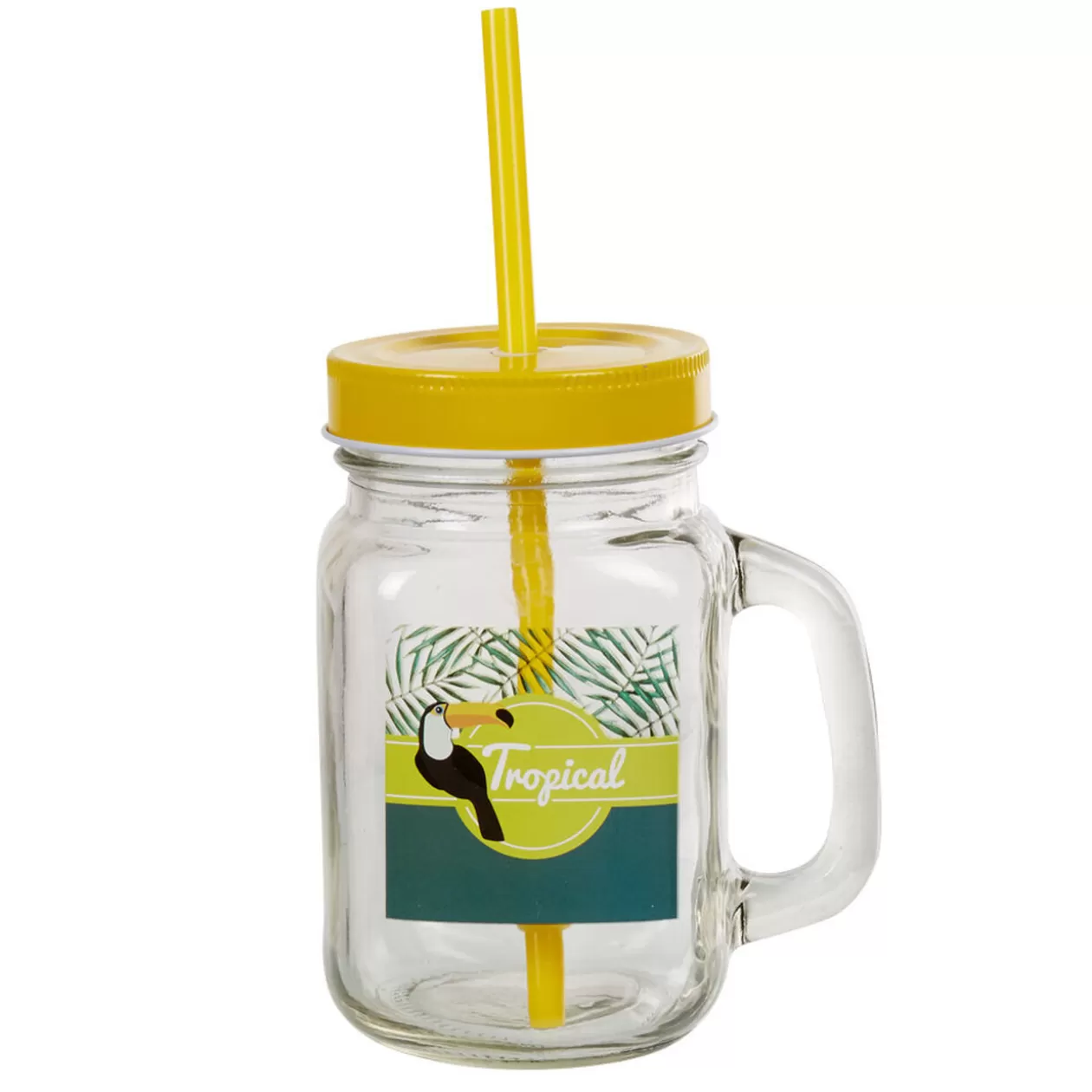 Gifi Bocal à paille et couvercle style tropical avec support x4< Vaisselle Et Accessoires De Table