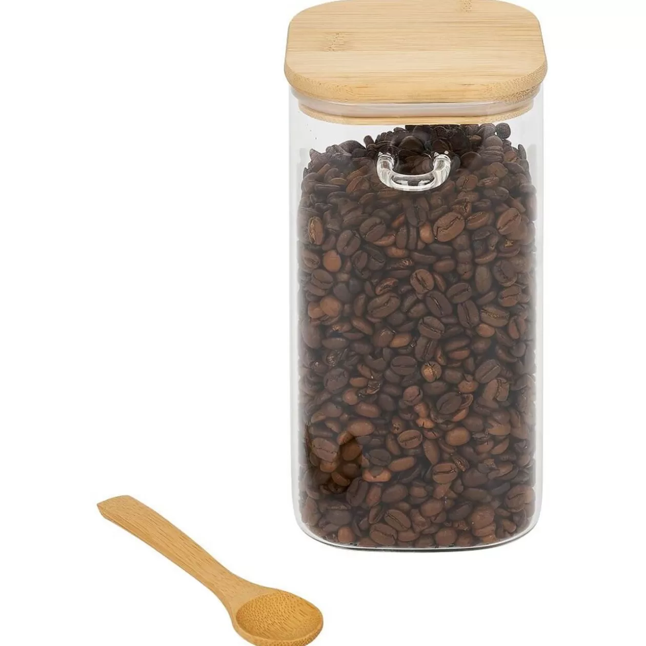 Gifi Bocal en verre transparent 1,25L avec couvercle et cuillère en bambou< Conservation Alimentaire