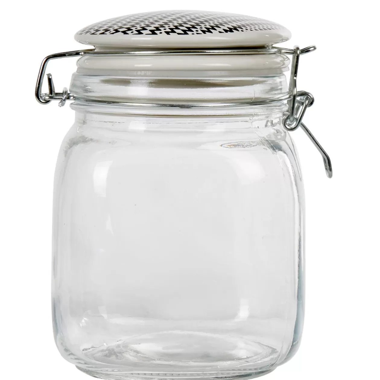 Gifi Bocal hermétique carré en verre couvercle motif ethnique 1 L< Conservation Alimentaire