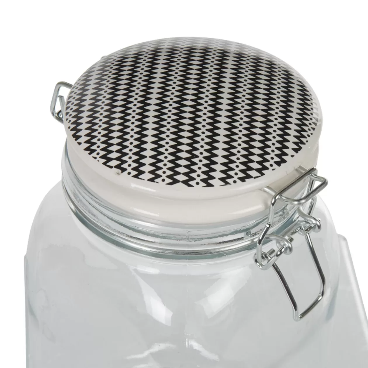 Gifi Bocal hermétique carré en verre couvercle motif ethnique 1 L< Conservation Alimentaire