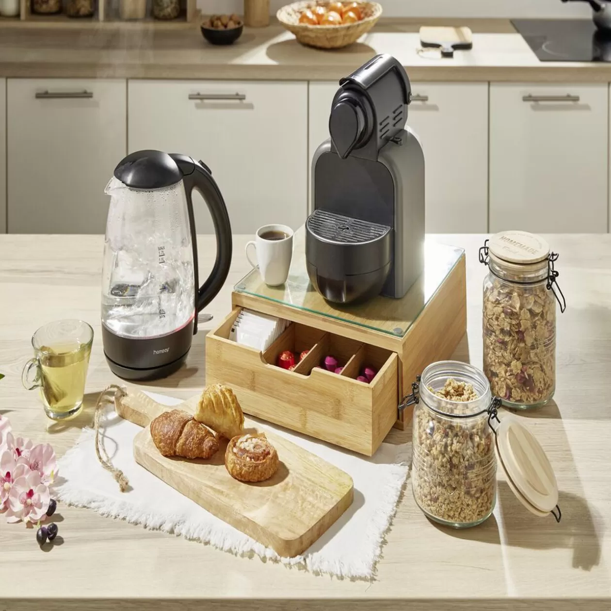 Gifi Bocal hermétique rond transparent avec couvercle en bambou H14,5 cm< Conservation Alimentaire