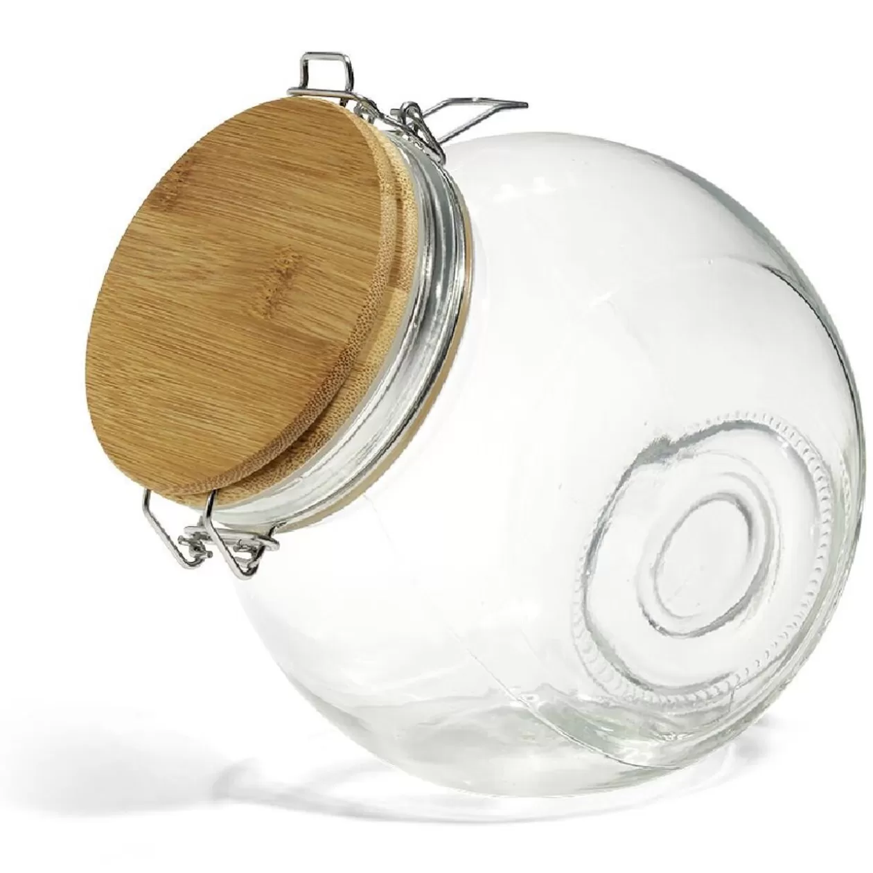Gifi Bocal verre transparent 1,6L avec couvercle bambou et clip en fer< Conservation Alimentaire