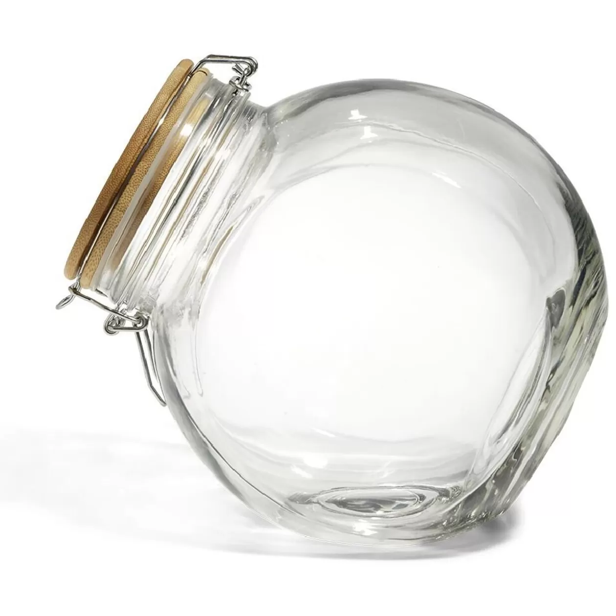 Gifi Bocal verre transparent 2,1L avec couvercle bambou et clip en fer< Conservation Alimentaire