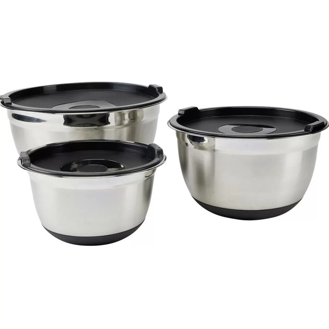 Bol à mixer inox avec couvercle et anse antidérapante silicone noir x3>Gifi Discount