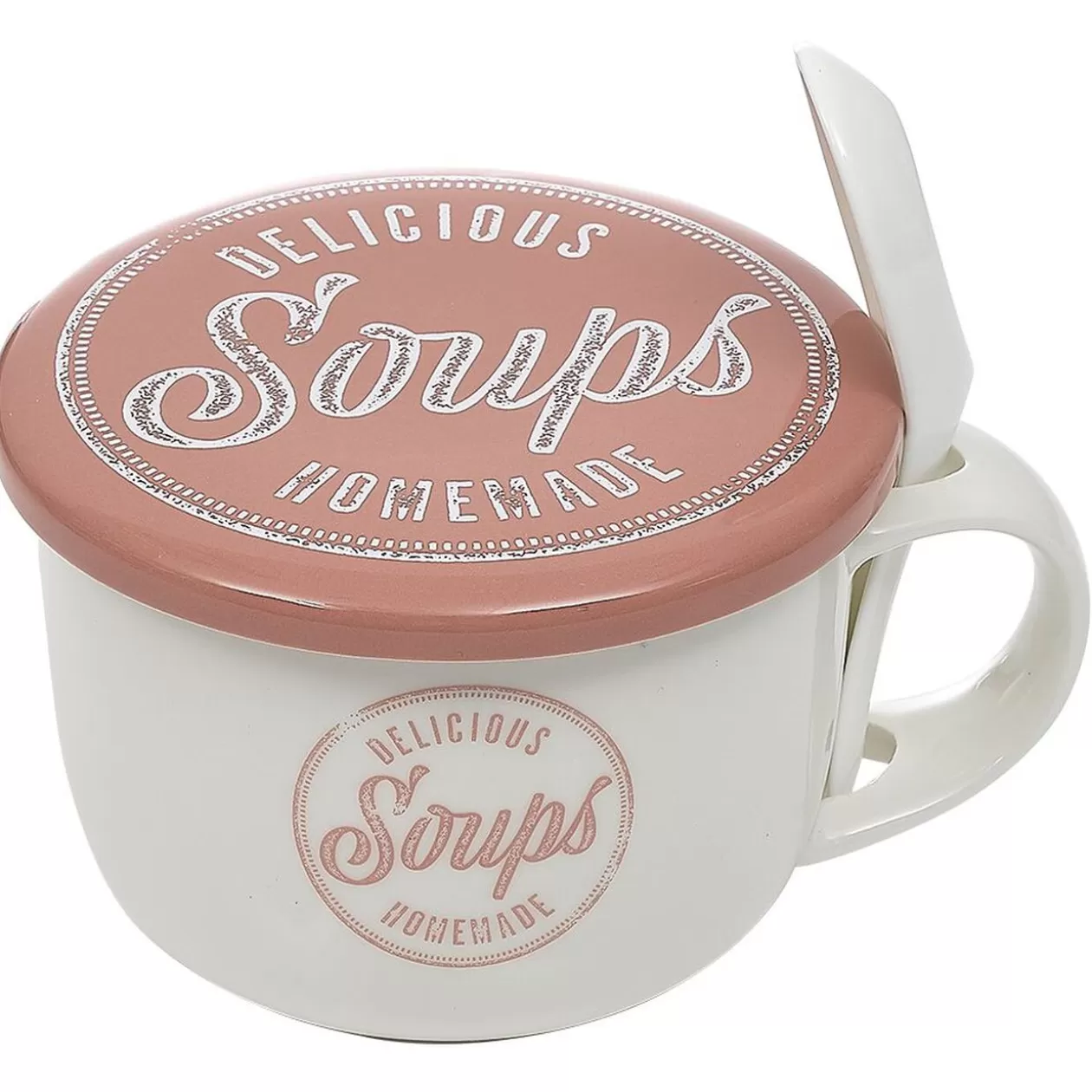 Bol à soupe avec couvercle et cuillère en porcelaine>Gifi Fashion