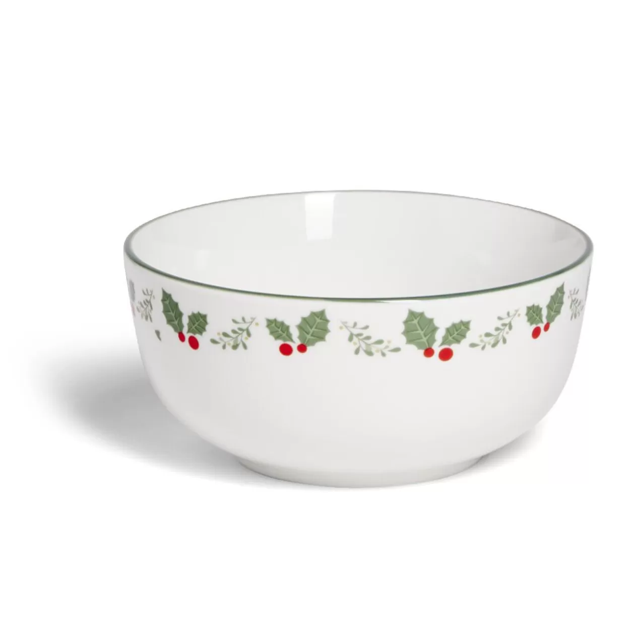 Gifi Bol en porcelaine blanc bord vert avec motif feuillage houx Ø13xH6,5cm< Vaisselle Et Accessoires De Table