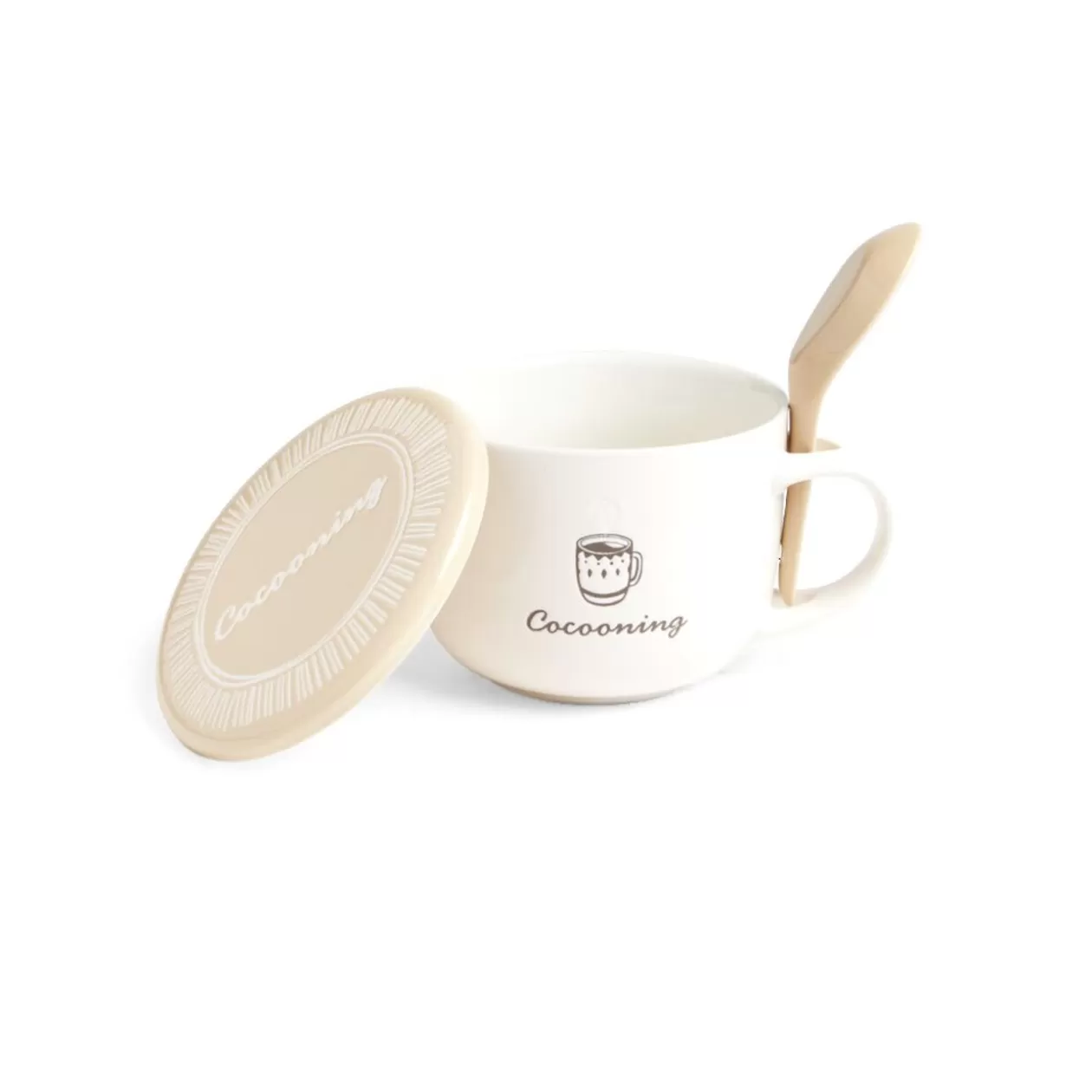 Bol jumbo 62cl avec cuillère et couvercle cocooning>Gifi Outlet