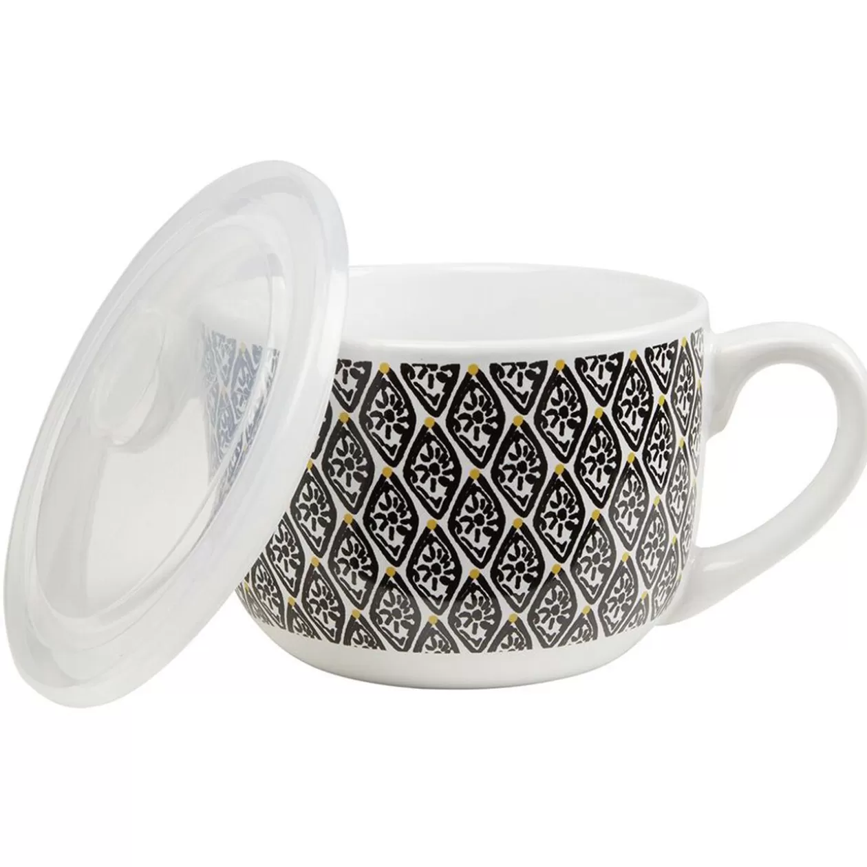 Bol jumbo blanc à motif ethnique jaune et noir couvercle transparent>Gifi Cheap