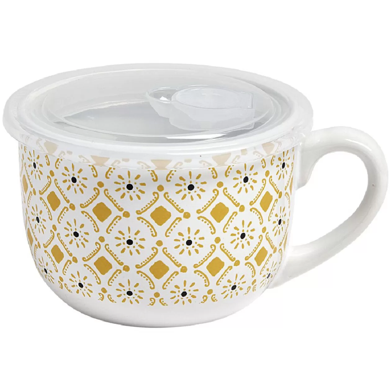 Bol jumbo blanc à motif ethnique jaune et noir couvercle transparent>Gifi Store