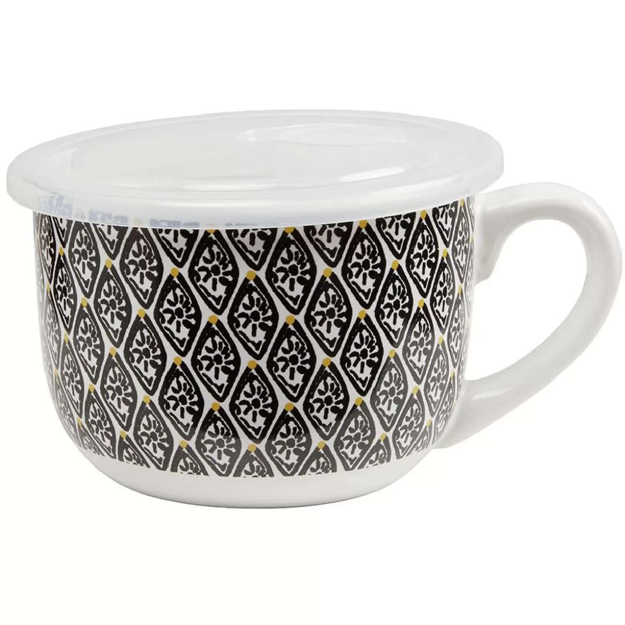 Bol jumbo blanc à motif ethnique jaune et noir couvercle transparent>Gifi Cheap
