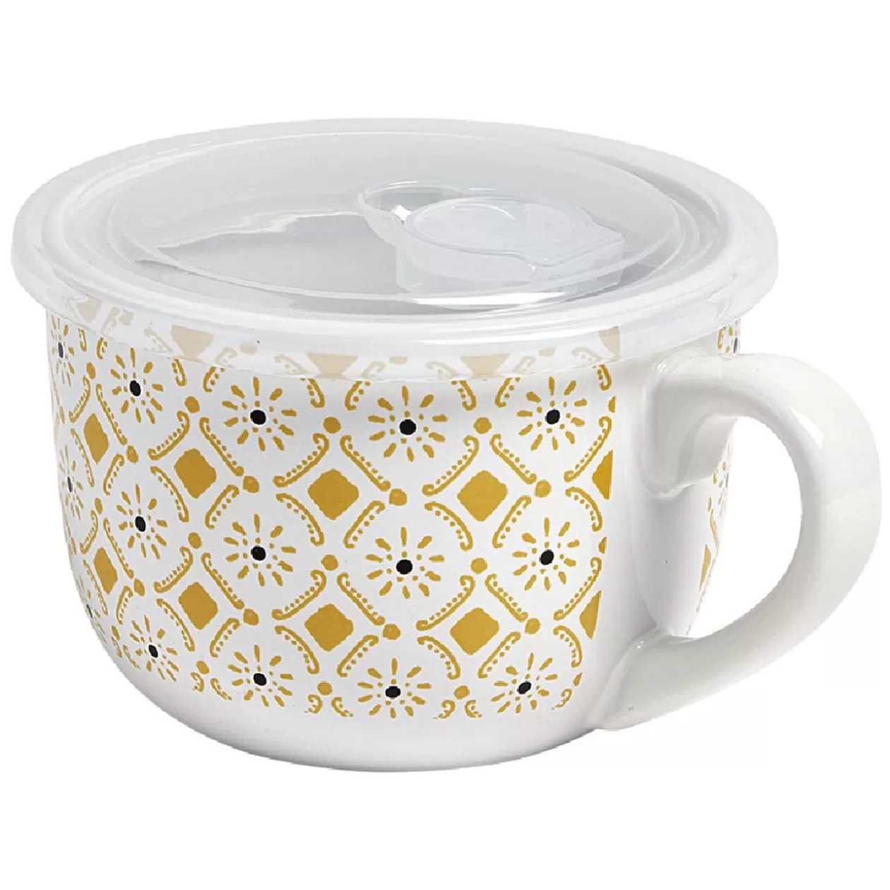 Bol jumbo blanc à motif ethnique jaune et noir couvercle transparent>Gifi Store