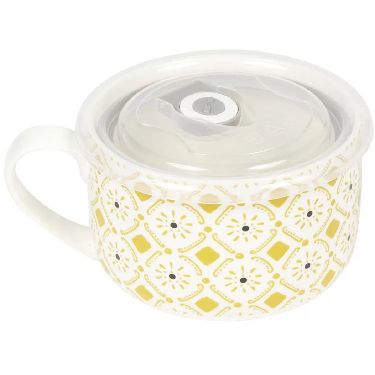 Bol jumbo soupe avec couvercle en porcelaine blanc motif jaune>Gifi Cheap