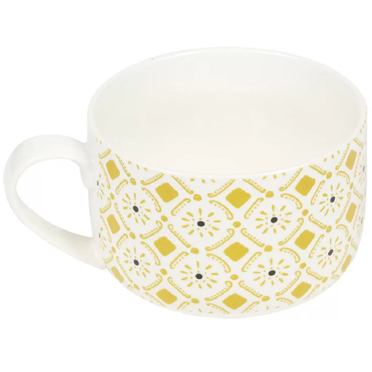 Bol jumbo soupe avec couvercle en porcelaine blanc motif jaune>Gifi Cheap