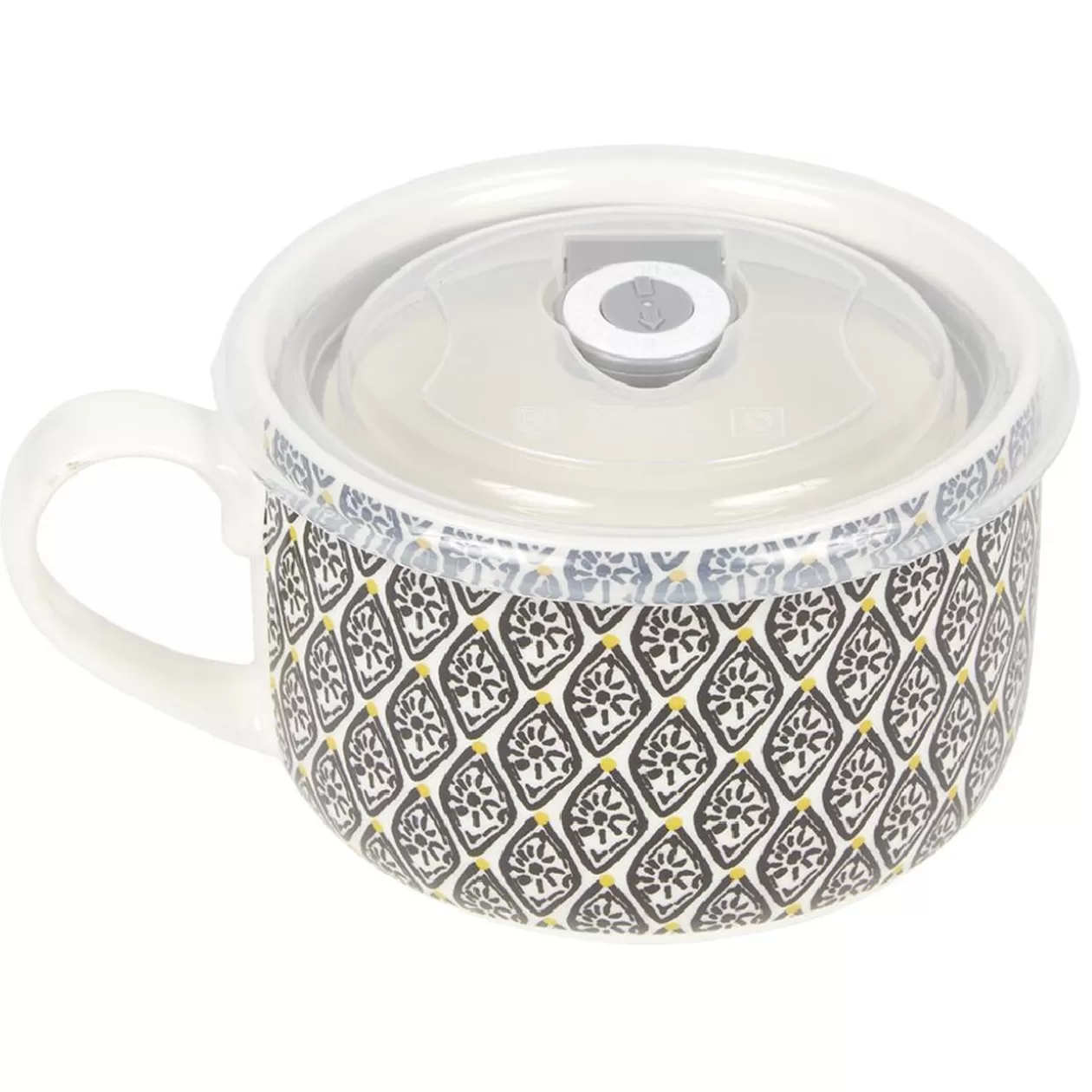 Bol jumbo soupe avec couvercle en porcelaine blanc motif noir>Gifi Discount