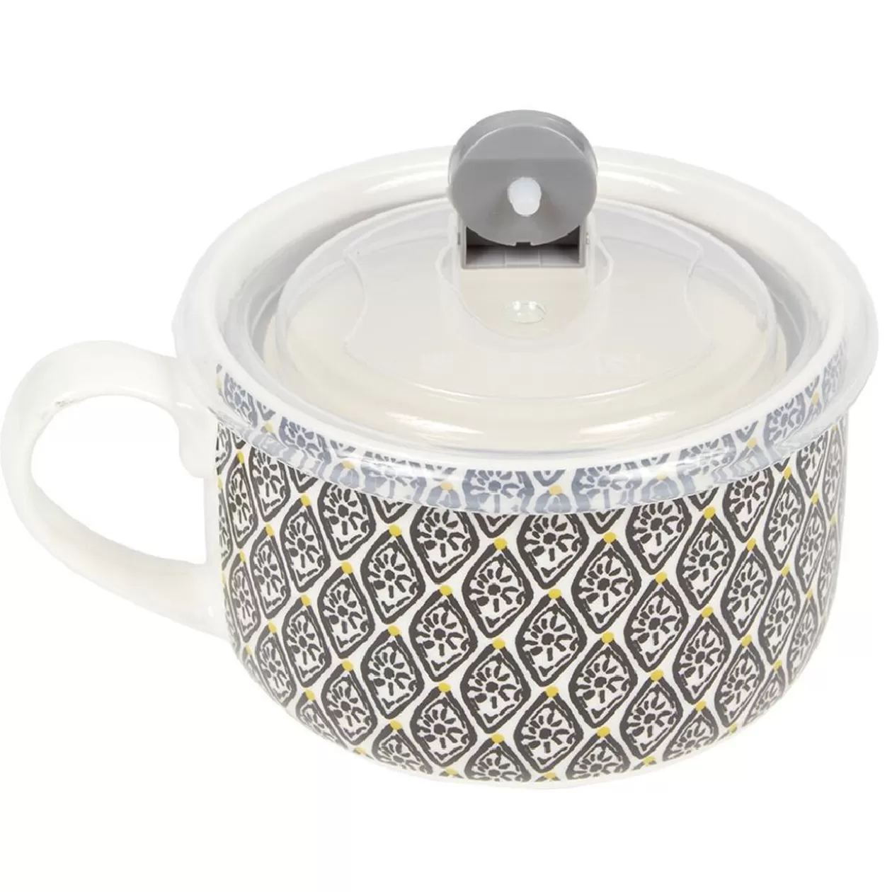 Bol jumbo soupe avec couvercle en porcelaine blanc motif noir>Gifi Discount