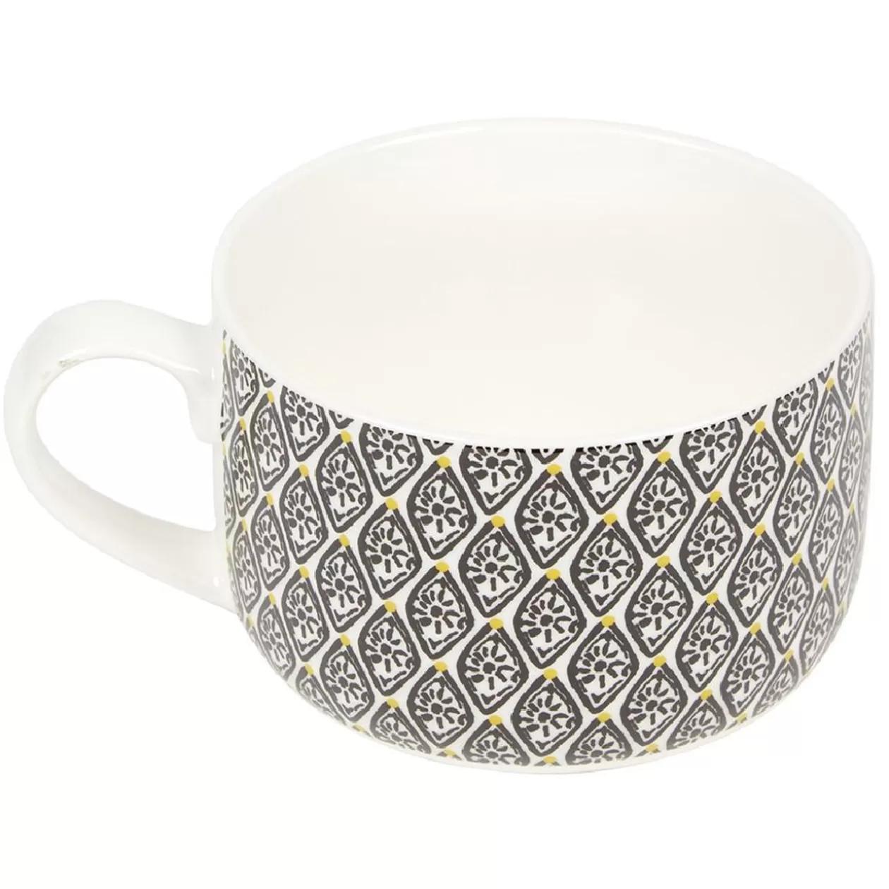 Bol jumbo soupe avec couvercle en porcelaine blanc motif noir>Gifi Discount