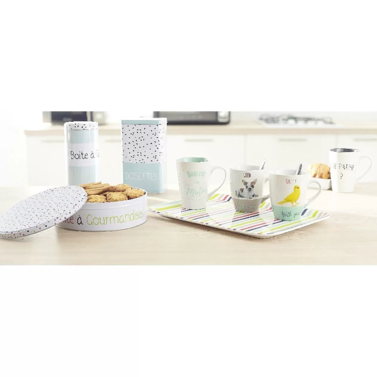 Gifi Boîte à gourmandises ronde blanche motif pois multicolores< Vaisselle Et Accessoires De Table
