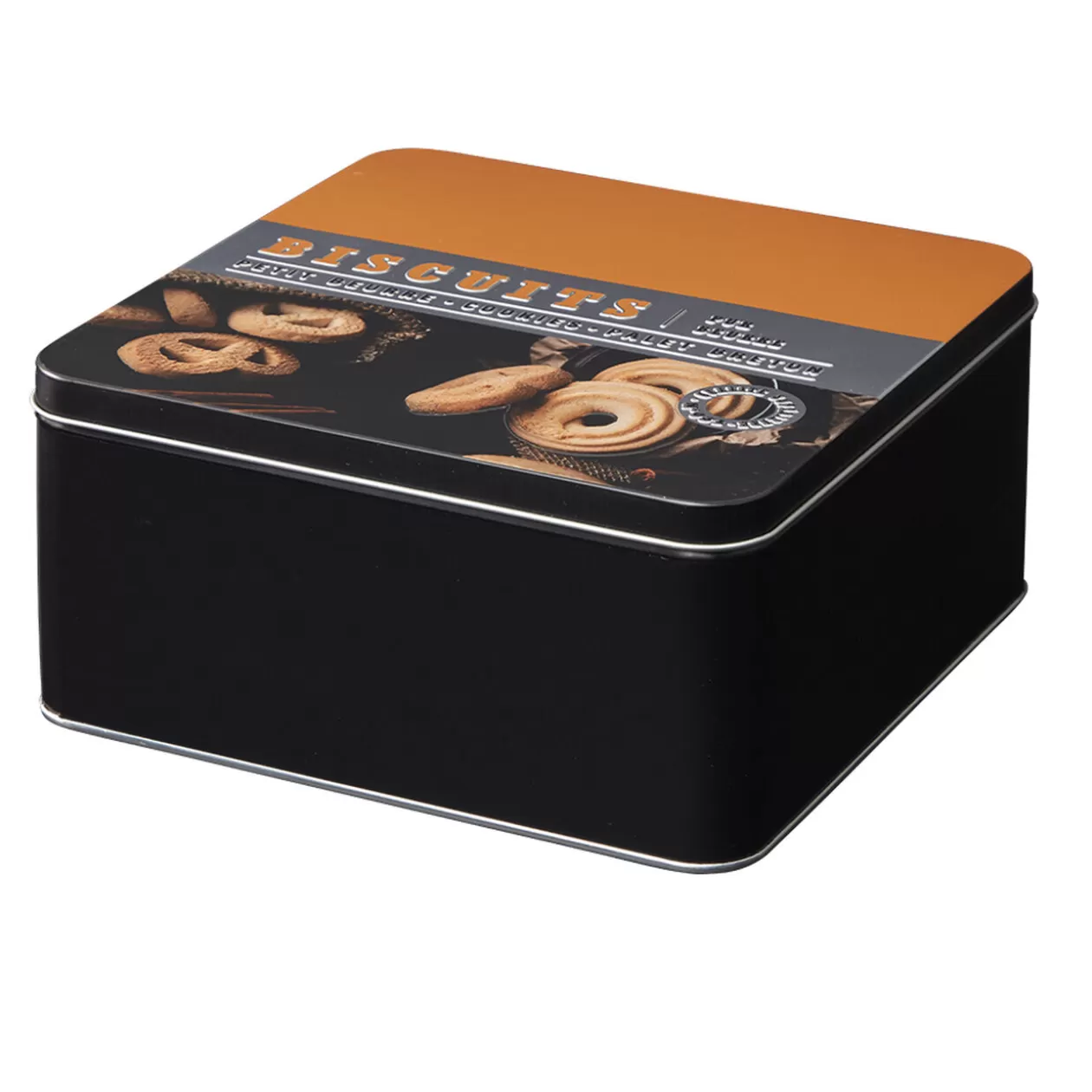 Gifi Boîte à gâteaux carrée en métal décorée marron< Conservation Alimentaire
