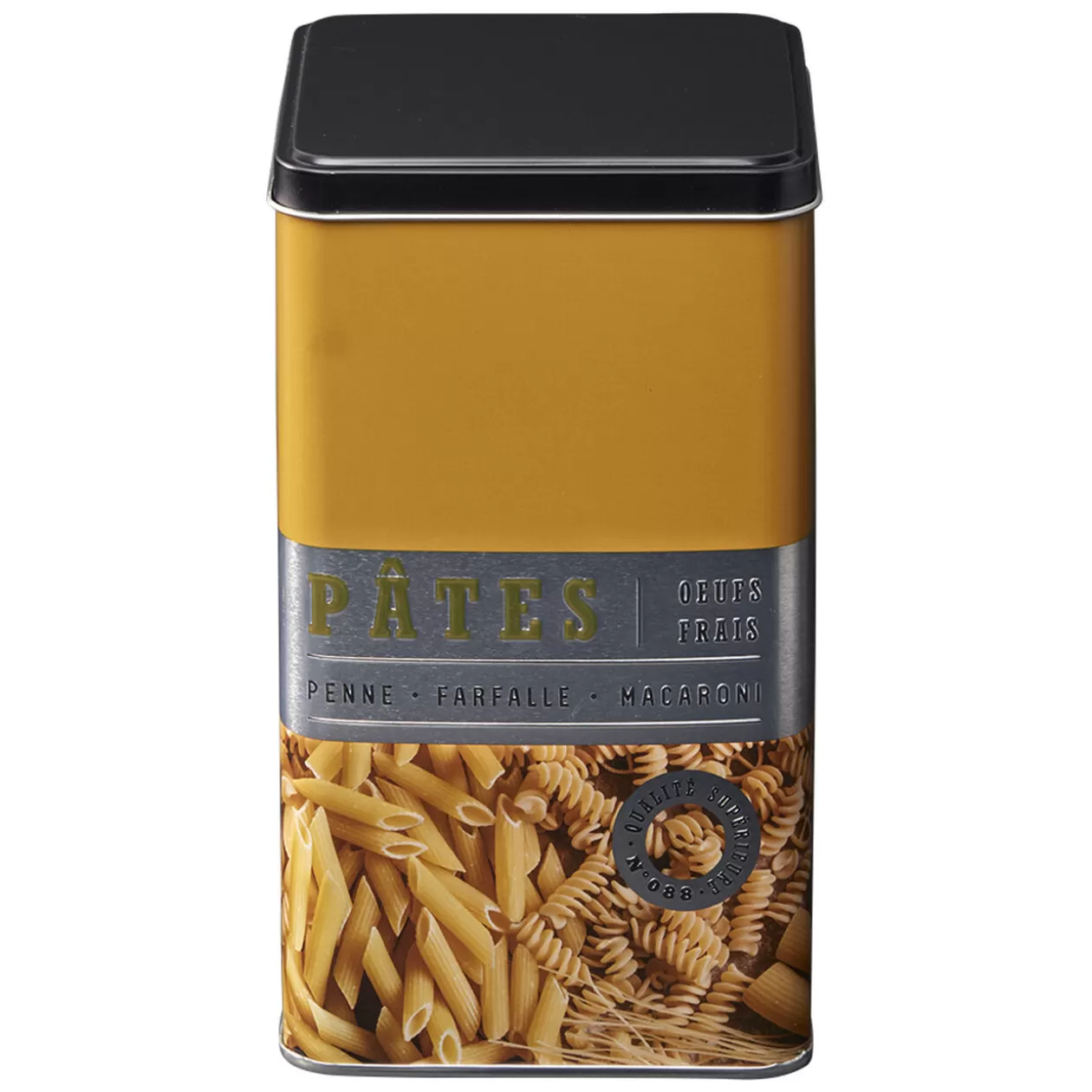 Gifi Boîte à pâtes carrée en métal décorée jaune moutarde< Conservation Alimentaire