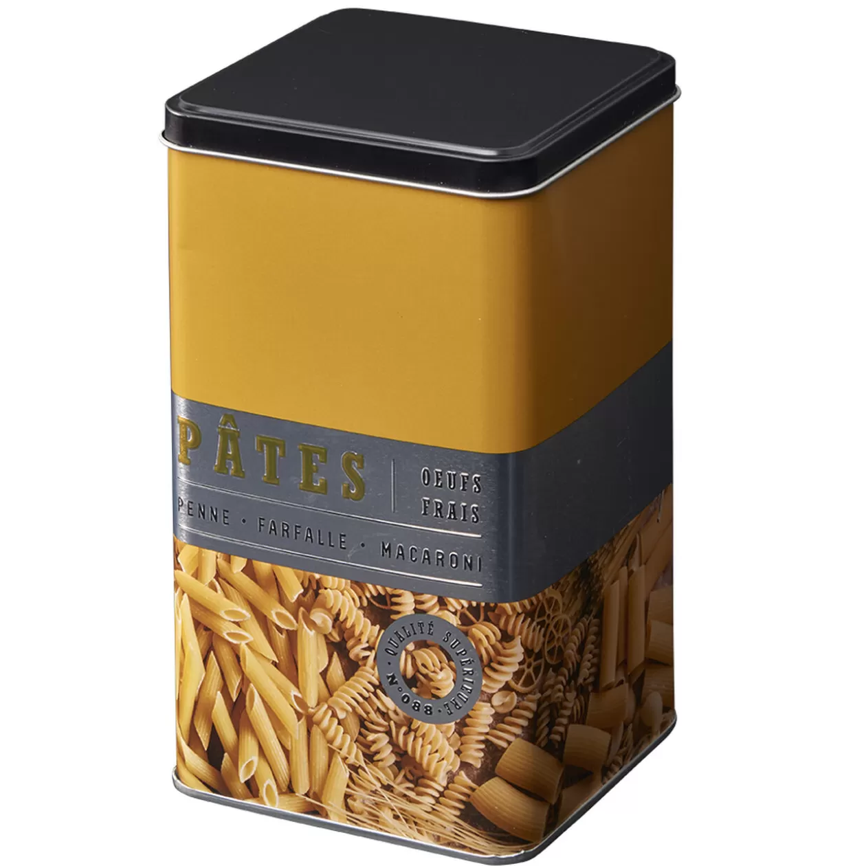 Gifi Boîte à pâtes carrée en métal décorée jaune moutarde< Conservation Alimentaire