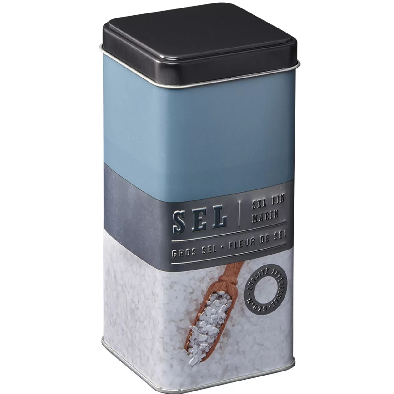 Gifi Boîte à sel carrée en métal décorée bleu gris< Conservation Alimentaire