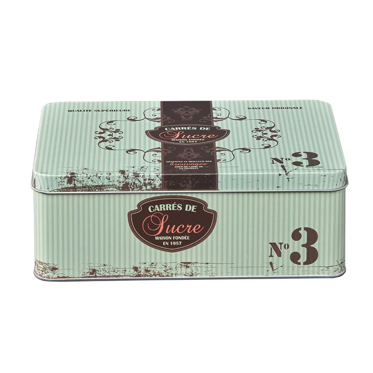 Boîte à sucre en métal design vintage romantique vert d'eau>Gifi Discount
