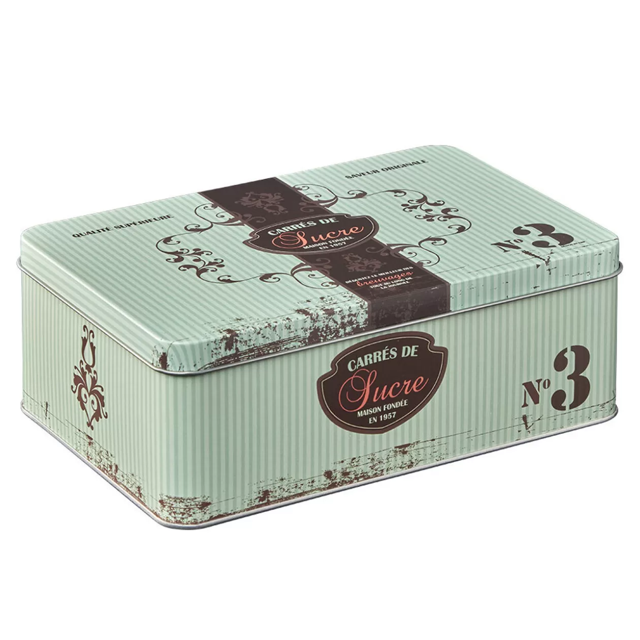 Boîte à sucre en métal design vintage romantique vert d'eau>Gifi Discount